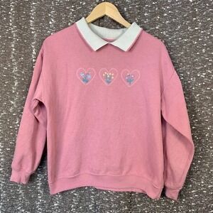 Vintage Jaclyn Smith Sweatshirt Embroidered Hearts Grandma Cottage Women's M
